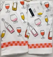 Set of 2 Same Kitchen Terry Towels (15" x 25") WINE BOTTLES & GLASSES, MS