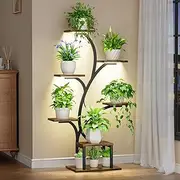 BACEKOLL Plant Stand Indoor with Grow Lights, 7 Tiered Indoor Plant Shelf, 49" Corner Plant Stands for Indoor Plants, Metal Plant Flower Display Shelves, Tree-Shaped Plant Rack for Home, Patio, Black