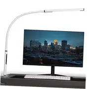 Eye-Caring Desk Lamp, Gooseneck Lamp with Clamp, Swing Arm Desk Light, White