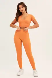 Orange Activewear High Rise Legging Seamless - Size M, Women's Aw Shorts