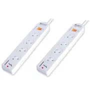 2PK Sansai 4-Way Power Board Overload/Surge Protection/Master Switch 10A 1m Cord