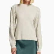 NWT Splendid Phoebe Pointelle Oat Heather Cashmere Blend Sweater XS $148