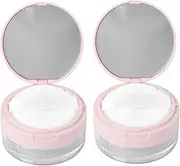 2Pcs Portable Elastic Mesh Makeup Case with Mirror Loose Powder Holder for Daily Use Pink Cosmetic Container with Powder Puff for Travel Go Touch Ups