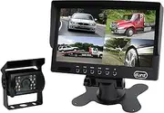 Elinz 7" Quad Monitor Splitscreen 4 Pin with 1 Camera Package 120 Degree Wide Angle CCD IR Night Vision IP68 Built in Speakers 800x480 12V 24V