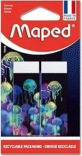 Maped - Set of 2 White Erasers Deepsea Paradise - Dust-Free School Erasers - PVC and Phthalate Free - Decorated Sheath - Made in France