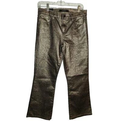 J Brand NWT Selena Mid-Rise Snakeskin-Print Crop Bootcut Pants Size 29