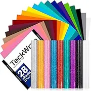 TECKWRAP HTV Vinyl Bundle Heat Transfer Vinyl 12"x10" - 28 Assorted Colors Iron on Vinyl Pack Includes 19 Sheets PU Vinyl & 9 Sheets Glitter Vinyl, Heat Press Design for DIY T-Shirts and other Fabrics