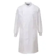 RS Pro REUSABLE MEN’S LAB COAT Knitted Cuffs, Stud Closure, White-Size XL Or XXL