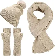 [Generic] Scarf Hat Gloves Set For Teen Girls Women&Men Autumn Winter Warm Wool Hat Scarf Gloves Three Hat Gloves