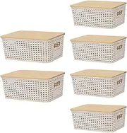 Lidded Baskets for Storage, Stackable Container Bins, Space-Saving Organizer, Durable Resin Design, Clutter-Off Solution, Versatile Boxes for Kitchen Closet Office Shelves Use 10.04x7.28x10.24in