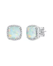 MaxColor Silver 1.50 ct. tw. Lab-Grown Opal Stud Earrings