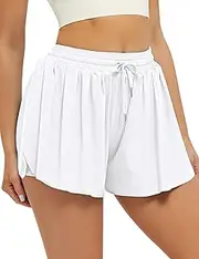 [FireSwan] Crossover Athletic Shorts for Women 2 in 1 Flowy Running Shorts with Pockets Spandex Butterfly Workout Tennis Skorts
