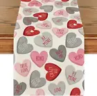 Grey Pink Ture Love Heart Valentine'S Table Runner, Seasonal Kitchen Dining Tabl