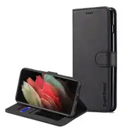 For Samsung Galaxy S21 Ultra 5G Case SupRShield Wallet Card Leather Flip Magnetic Stand Phone Cover (Black)
