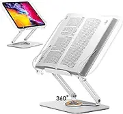 Acrylic Book Stand for Reading, YueME Adjustable Book Holder with 360° Rotating Base & Page Clips, Foldable Desktop Ricer for Cookbook,Sheet Music,Laptop,Recipe,Textbook,Hands Free,Aluminium