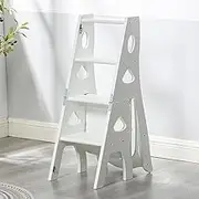 Ladder Ladder Stool Ladder Chair Wooden Folding Multifunction Ladder Bench Stool Shelf Step for Bathroom Home Decoration Loadable up to 120 Kg