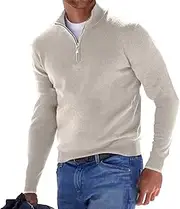 [JEShifangjiusu] Mens Quarter Zip Up Pullover Slim Fit Lightweight Warm Sweater Tops Mock Neck Long Sleeve Sweatshirts