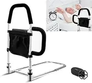 Bed Rails for Elderly Adults Safety-Bed Assist Rail with Double Grab Bars & Fall Prevention Guard & Storage Pocket Fits King, Queen, Full, Twin, Support Up to 300lbs,Height 25.6'' (Double Grab Bars)