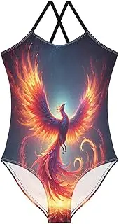 [RPLIFE] Girls Swimming Suits 3-10 Y Beach Bathing Suit, Fire Phoenix Stunning Birds