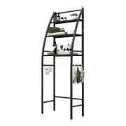Bathroom 3 Tiers Storage Rack Over Toilet Steel Towel Rack Shelf Organiser Hook Black