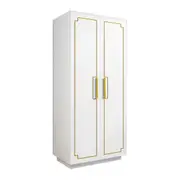 White Wardrobe LED Clothes Storage Cabinet Closet 2 Doors Armoire Cupboard Wooden Bedroom Furniture Bedding Organiser Shelf Coat Rail 80x50x180cm
