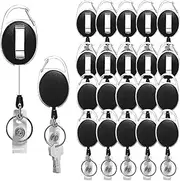 Retractable Badge Holder,Id Badge Holder Retractable with Carabiner Reel Clip Key Ring,Pack of 20,Black