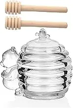 2 pieces of dipper and honey jar set, glass honeycomb honey jar (with wooden dipper set), glass honey jar (with wooden dipper), 9 ounces, honey syrup glass container (for storage)