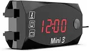 Meichoon 3 in 1 Car Digital Clock Voltmeter Thermometer 12V Waterproof Battery Voltage Monitor LED Large Screen Display for Motorcyclea Electric Vehicles Red