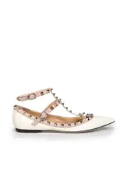 Beige Patent Point-Toe Rockstud Flats