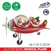 48cm Christmas Light Musical Santa Plane Spin Propeller Glitter Lamp Snow Globe