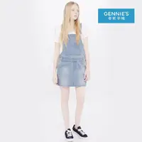 在飛比找momo購物網優惠-【Gennies 奇妮】質感刷色牛仔吊帶裙-藍/黑(孕婦裝 