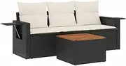 vidaxl Garden Sofa Set - Black Poly Rattan Outdoor Couch with Foldable Table - Backyard, Terrace, Patio Set - Modular, Weather-Resistant Lounge Furniture