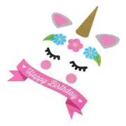 11Pcs Unicorn Happy Birthday Cake Topper Set Eyes Ear Kids Girls Decoration