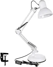 ZeroPlusOne® Swing Arm Desk Lamp, E27 Bulb Socket, Flexible Clamp on Table Lamps, White Painted Classical Bedside Lamp for Reading, Working, Studying (AU Plug)