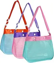 Mesh Beach Bag | Waterproof Beach Seashell Bag - Seashell Collecting Tote Breathable Kids Sand Toy with Buttons for Camping Outings Birthday Girls Outdoor Vacations Travel Swimming