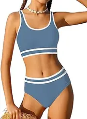 [MIGU] Girls Swimsuit Double Strap High Waist Sporty Bikini Swimsuits Swim Cover Up Skirt 3 Piece Set
