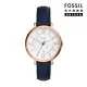 【FOSSIL 官方旗艦館】Jacqueline 藍色經典皮革指針女錶 手錶 36mm ES3843