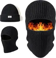 [hapurs] Winter Beanie for Men Women, Balaclava Ski Mask Thermal, One Cap for Two Purposes, Motorcycle Full Face Mask Hood Hat Neck Warmer Helmet, Breathable Windproof Winter Warm Hat for Outdoors Black