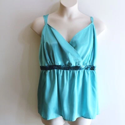 Lane Bryant Women's Plus Size 26 3X 4X Silky Cami Top Turquoise Blue