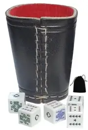 Poker Dice White Spades Ace w/Pouch +Genuine Leather Compact Dice Cup Black Red