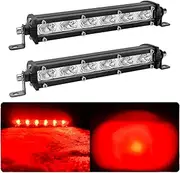 7-inch Red Single Row Off-Road Led Light Bar Pods, Work Driving Fog Lights, 12V 24V Ultra-Slim Thin Waterproof Combo Flood Spot Fish Hunting Lights for Truck UTV Boat Marine Cars Tractor, 2pcs Red
