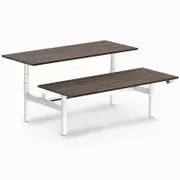 Desky Back to Back Jarrah Legno Melamine Sit to Stand Desk 1800x750mm White Round Height Adjustable Leg