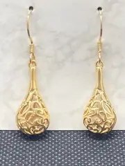 .925 Sterling Silver Brass Plated Reticulated Teardrop Dangle Pierced Earrings