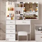 Vanity Set Makeup Desk Stool Dressing Table with 6 Drawers 10 LED Lighted Mirror
