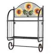 Country Sunflower 2 Wires Wall Shelf Scrolled Metal Bright Sunflower Bath Shelf
