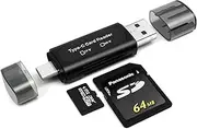 SD Card Reader, 4-in-1 USB C SD Card Reader Dual Slot OTG Memory Card Adapter for TF/Micro SD/SD/SDXC/Micro SDXC/Micro SDHC Memory Cards (Black)