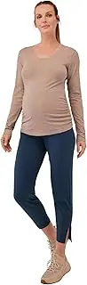 [pact] Women's Made with Organic Cotton Maternity Pants - Split Hem Pregnancy Pants with Pockets, Foldover Waistband