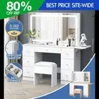 ALFORDSON Dressing Table Stool Set Makeup Mirror LED Vanity Desk 7 Drawers
