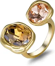 [Melhill] Antiqued Crystal Ring for Women Rhinestones Gemstones 18k Gold-Plated Adjustable Open Band Vintage Gifts for Women