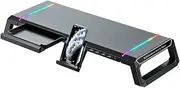 Peakloong PC Monitor Stand Laptop Monitor Stand 4USB RGB Light Keyboard Storage Space USB2.0 Fast Charging